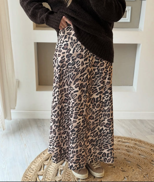 Leopard satin skirt