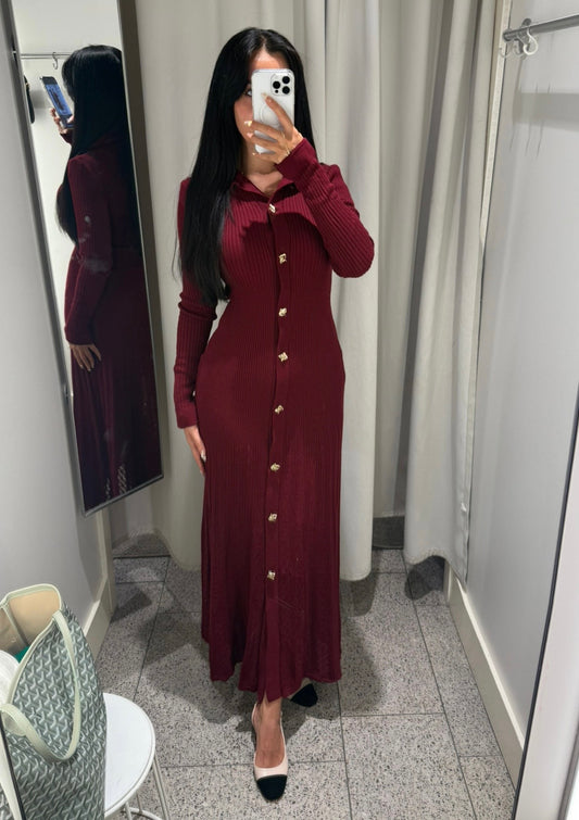 Aseel Burgundy long Triko Dress