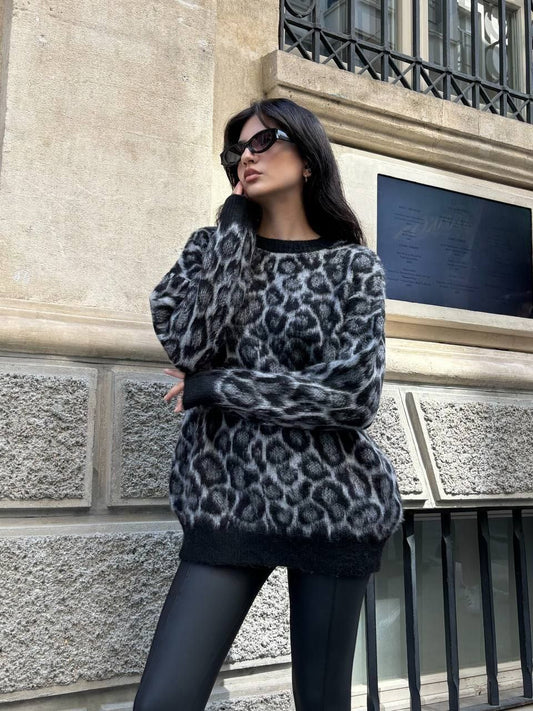 Leopard Gray Oversized sweater