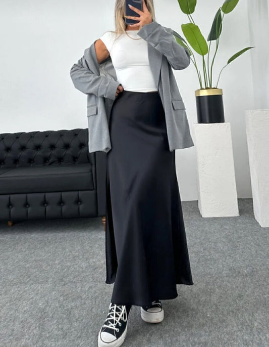 Black satin skirt