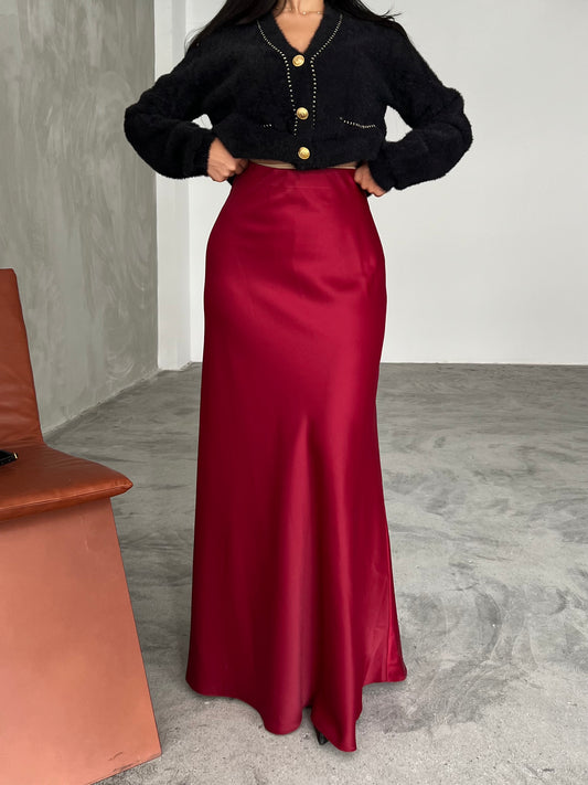 Burgundy satin skirt